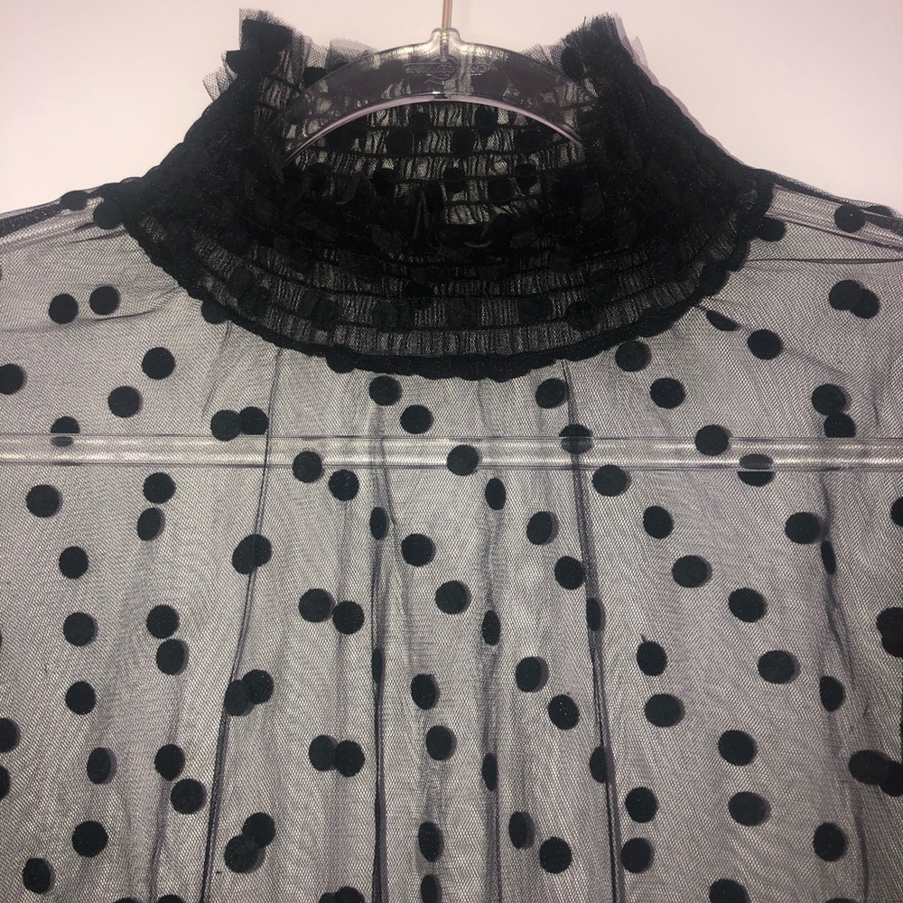 Swiss Dot Sheer Long Sleeve Black Top Whimsigoth Fairy Witchy Victorian Sz M/L - Picture 2 of 6
